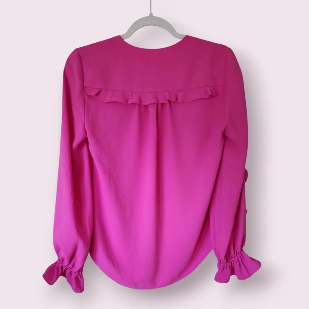 Trina Turk | EUC Owl Top Ruffle Sleeves Flowy Pink Size S - Picture 5 of 8
